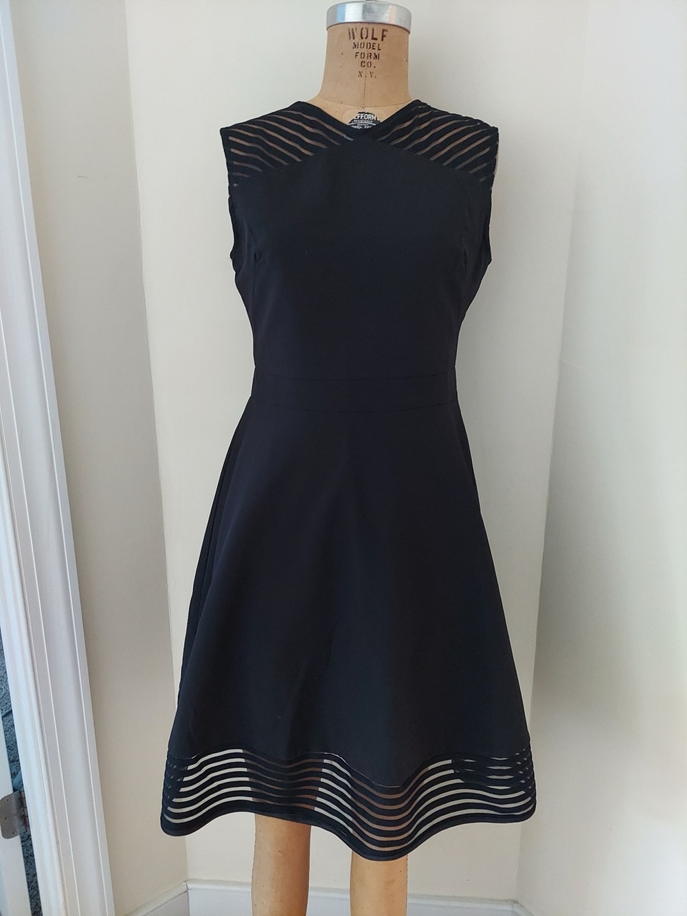 London Dress Company Black Sleeveless Dress with Sheer Stripe Panels